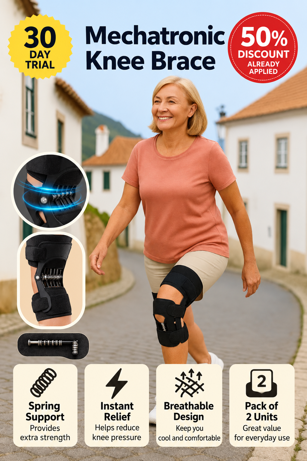 NATRAVOR™ Ultimate Knees – Climb stairs and walk with knee support from the very first step, or your money back (30-day trial) *One size fits all and washable