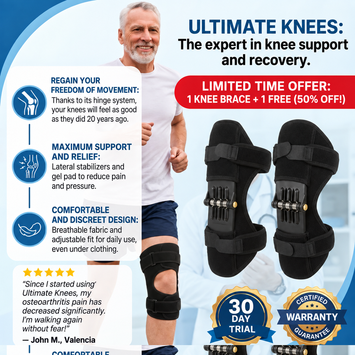 NATRAVOR™ Ultimate Knees – Climb stairs and walk with knee support from the very first step, or your money back (30-day trial) *One size fits all and washable